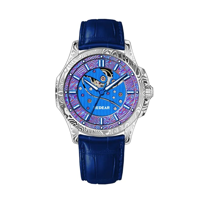 Luxury Sophisticated Swiss Mechanical Watch With Damascus Steel Case & Sapphire Glass