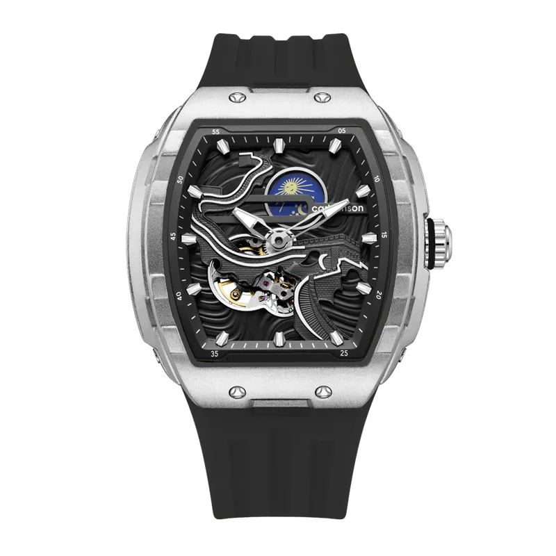 Embossed 3D Great Wall Dial Men's Stainless Steel Mechanical Watch