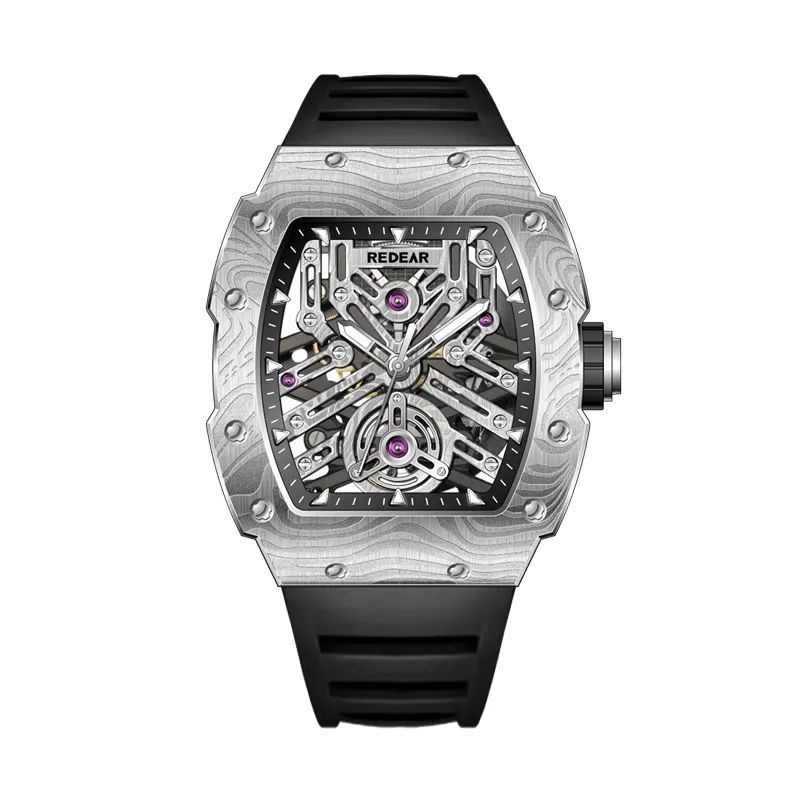 Men's Sporty Tonneau-Shaped Automatic Stainless Steel Watch