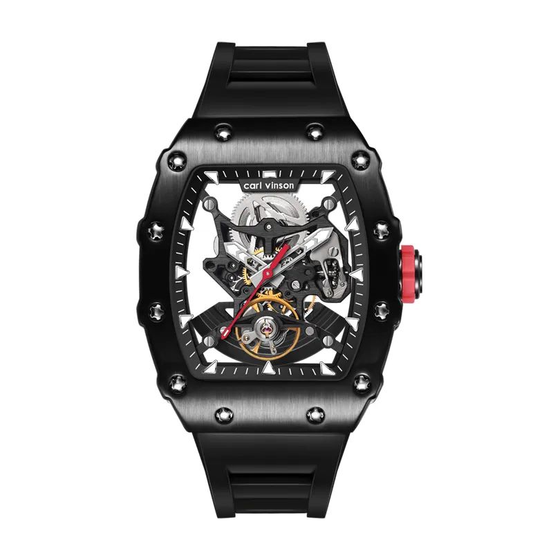 Stainless Steel Barrel-Shaped Hollow Real Nail Mechanical Watch