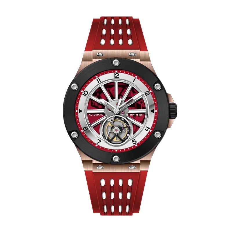 Stainless Steel Mechanical Watch With Colorful Fluororubber Straps Choices