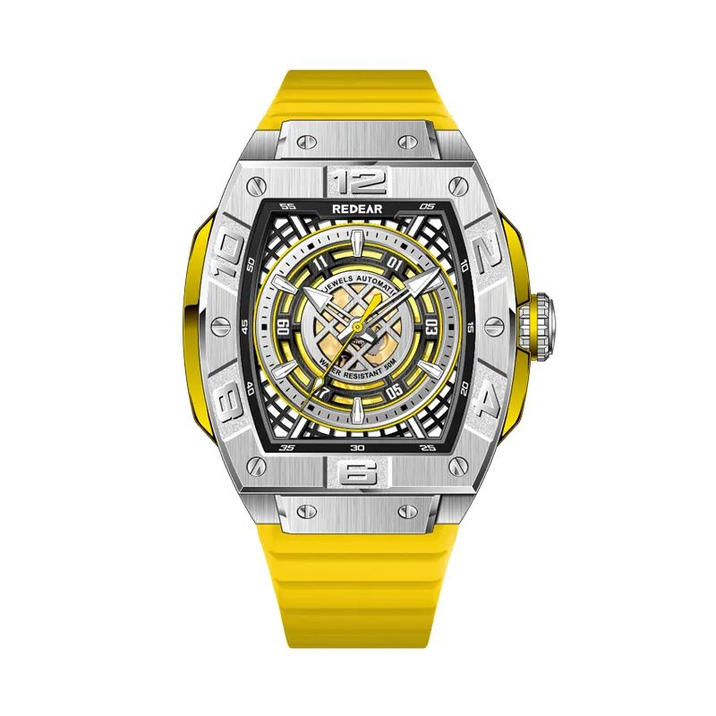 Unique Stainless Steel Barrel-Shaped Mechanical Watch With Hollow Dial