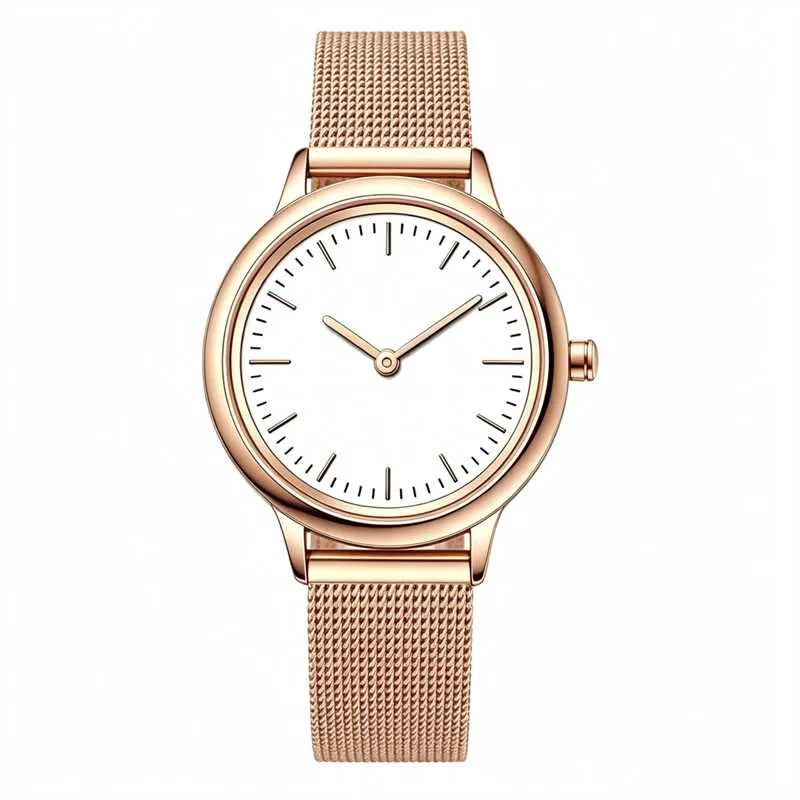 Flat Mineral Glass Stainless Steel Gold Watch for Woman